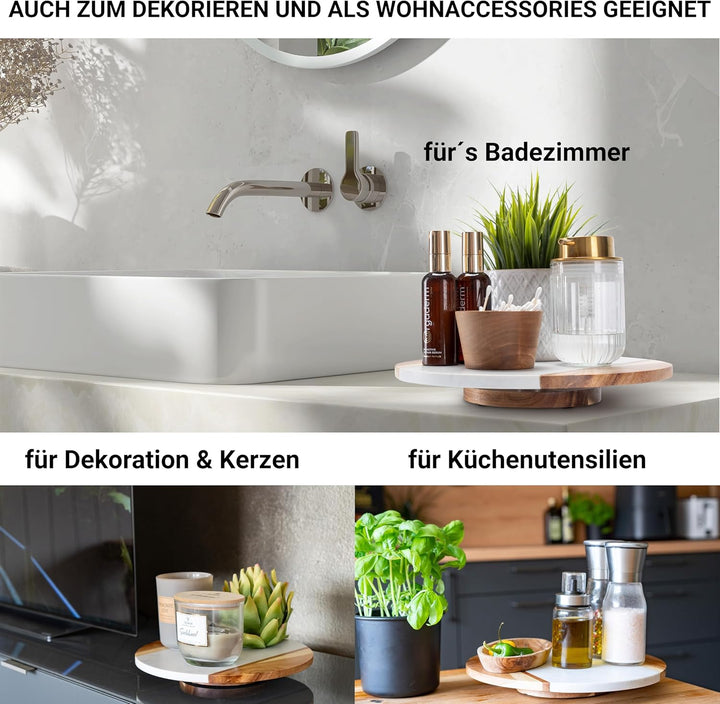 Fino Casa drehbare Marmorplatte mit Akazienholz rund Tortenplatte Küchen Organizer Käseplatte Die Ma