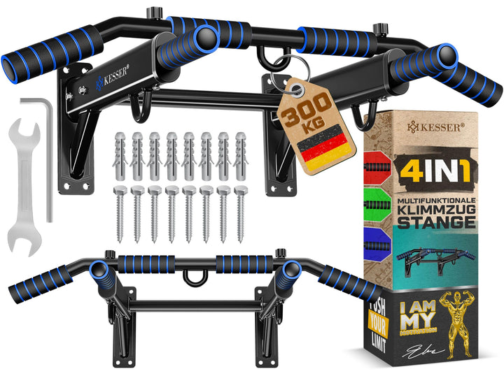 KESSER® 4in1 Klimmzugstange zur Wandmontage rutschfesten Griffen zusätzliche Funktion für Seile Ring