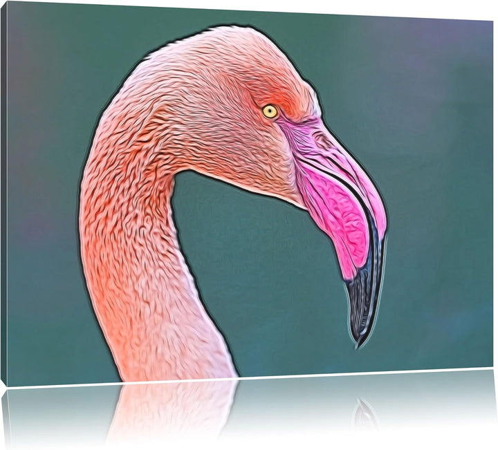 Flamingo im Seitenprofil Deluxe Format: 100x70 cm auf Leinwand, XXL riesige Bilder fertig gerahmt mi