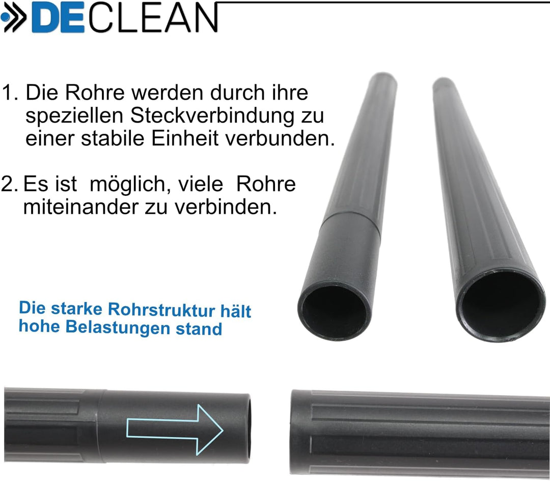 DeClean 2 Staubsauger Verlängerungs Rohr 35 mm, Staubsaugerrohr aus Kunststoff, Kompatibel mit Einhe