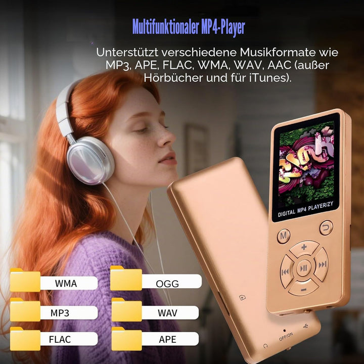 MP3-Player/MP4-Player 64GB Bluetooth 5.0 HiFi MP3 Musik-Player, 1,8-Zoll-LCD-Bildschirm mit Lautspre