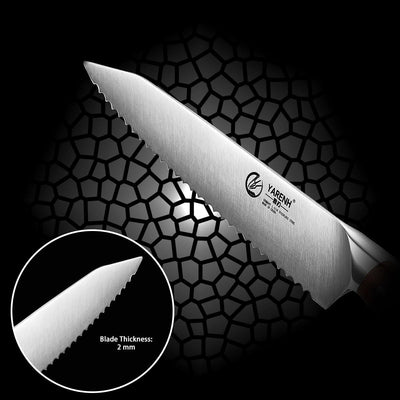 YARENH Küchenmesser Brotmesser Scharf - Wellenschliff - 20 cm Edelstahl Klingen und Holzgriff Brotme