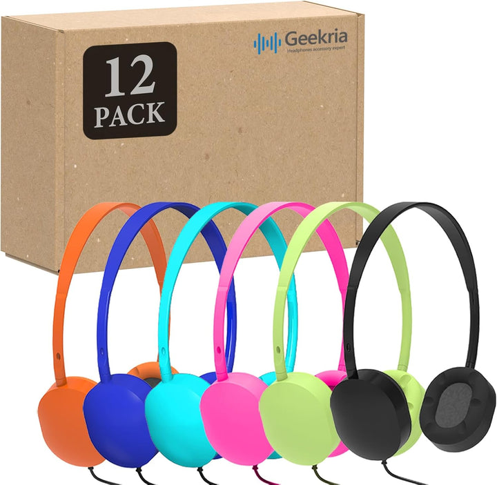 Geekria 24 Stück kabelgebundene Kopfhörer für das Klassenzimmer, verstellbare On-Ear-Kopfhörer, Kind