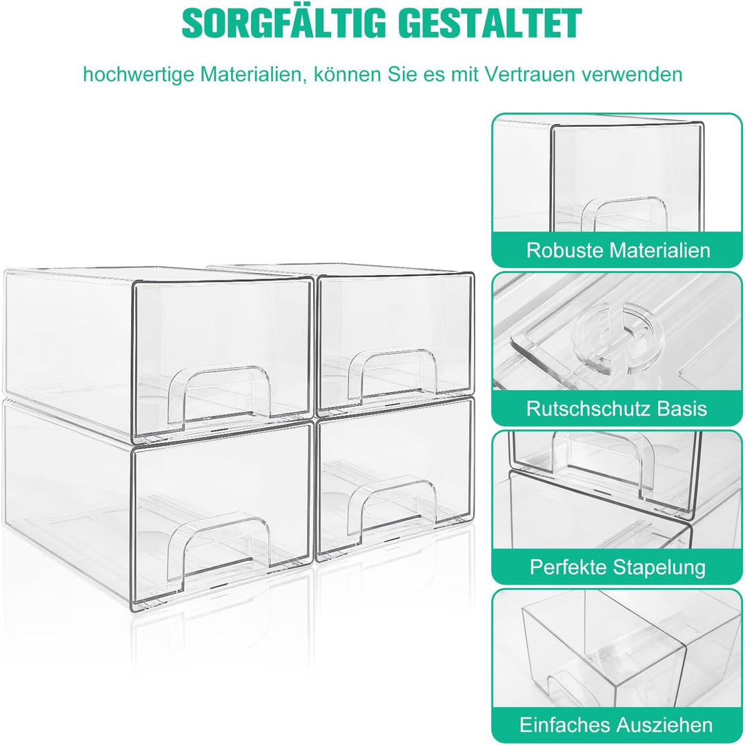 Schreibtisch Organizer mit 4-Schubladen, 4er Stück Schubladenbox, Durchsichtige Acryl Büro Organizer