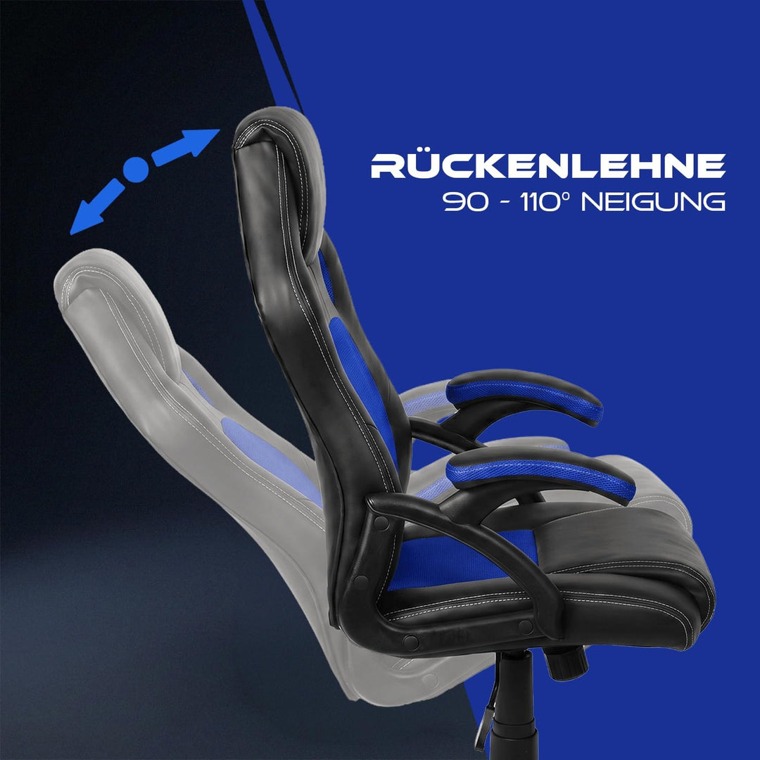Gamer Stuhl Gaming Schreibtischstuhl Chefsessel Bürostuhl Ergonomisch, Blau, 9 Farbvarianten, gepols