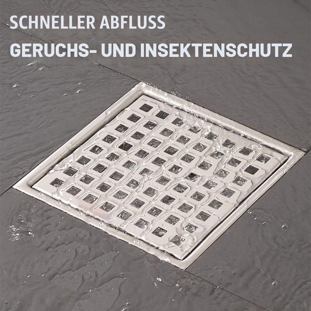 NEWFUN Bodenablauf DN 50, Duschablauf Flach,15 * 15cm Bodenablauf Edelstahl, Geruchshemmender, Unsic