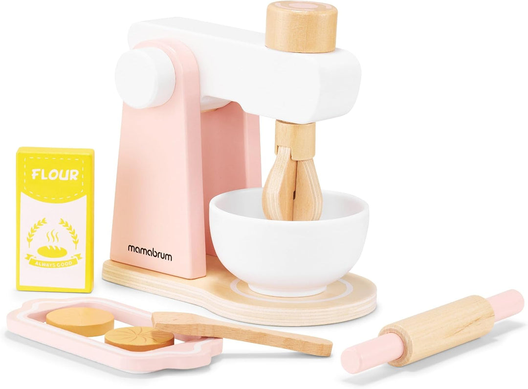 Mamabrum Holzmixer Set für Kinder mit Schüssel, Nudelholz, Mehl & Kekse - Lernspielzeug KinderküC