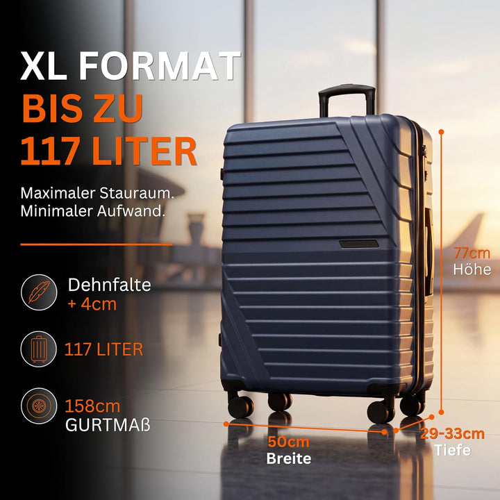 Cocoono Hartschalenkoffer XL Gross - 100L Volumen - 158cm Gurtmass - 8 Rollen 360° drehbar - Leichte