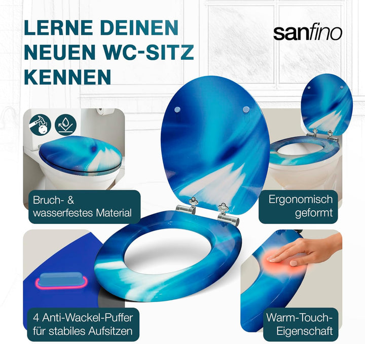 SANFINO® Premium WC Sitz mit Absenkautomatik – hochwertige Toilettendeckel aus Holz, viele bunte Mot