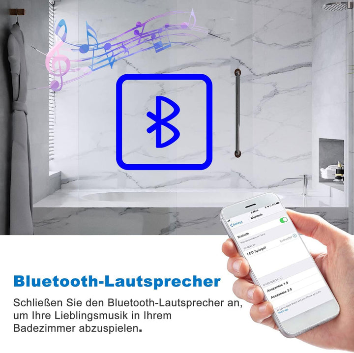 Aica Sanitär Runder Badspiegel Rund 80cm Bluetooth 3 Lichfarbe dimmbar Touchschalter Anti-Beschlag S