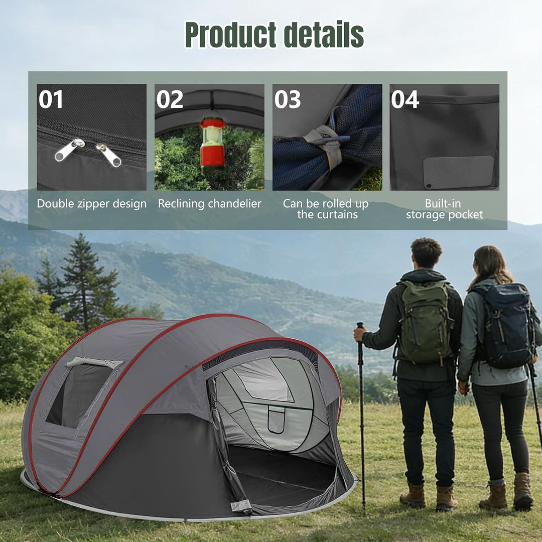 Camping Zelt, Pop Up Zelt 4-5 Personen, Automatisches Aufstellzelt in 3 Sekunden, Wurfzelte Wasserdi