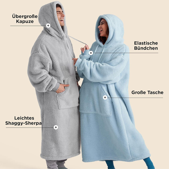 BEDSURE Hoodie Decke mit Ärmeln Kuschelpullover - Tragbare Decke zum Anziehen Erwachsene Hellblau, W