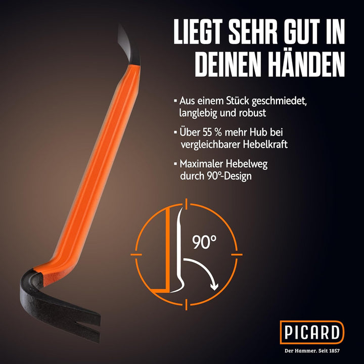 PICARD BlackGiant® Bar Nageleisen Nr. 46Z 0,6kg | 300mm Länge | 90° Hebelkraft Design | Rutschfest |