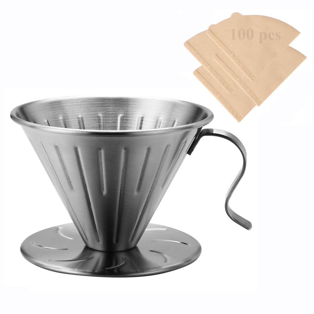 Pour Over Kaffeefilter, 304 Edelstahl mit 100 Stück Papierfilter Grösse 02 (Kaffee-Tropfer) Kaffee T