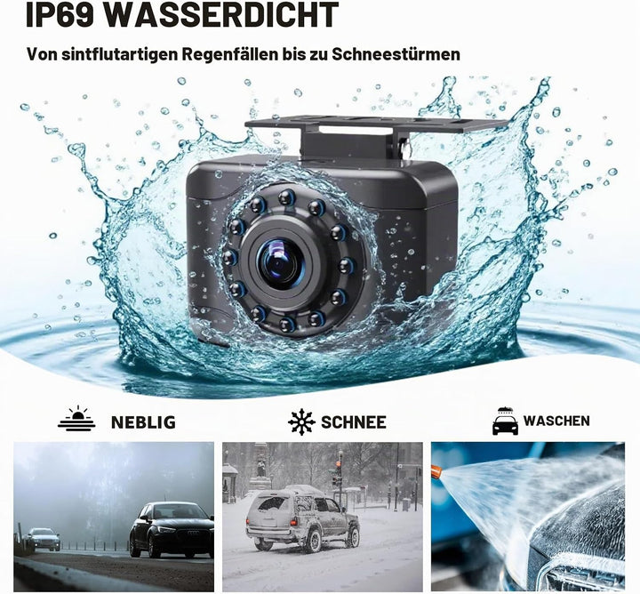X1 Rückfahrkamera für Auto mit Weitwinkel Vorderseite/Rückansicht Kamera Nachtsicht IP68K wasserdich