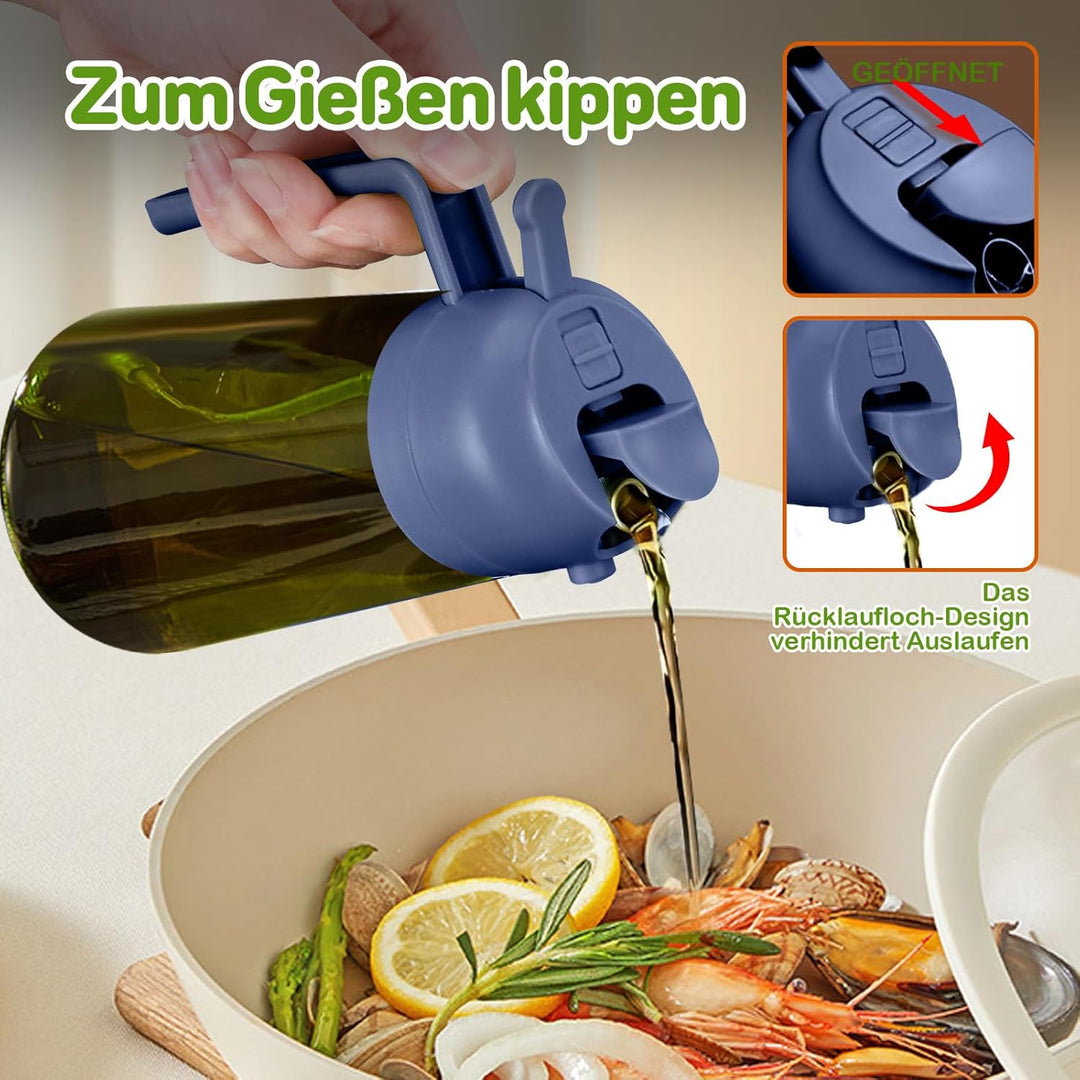 YARRAMATE 2 Stück 470ml Ölsprüher zum Kochen, 2-in-1 UV Schutz ölzerstäuber für die Küche, hochwerti