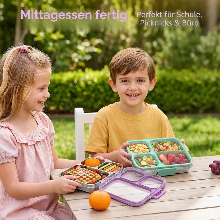 VITONIS Edelstahl Brotdose Lunchbox mit 3 Fächern mit Tritan-Deckel, 1000ml Metall Bento Lunch Box K