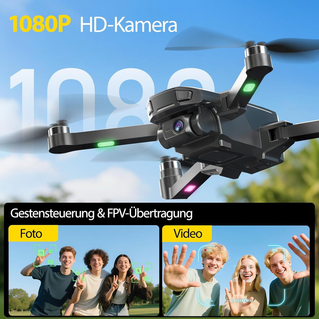 DEERC D25 Faltbare Drohne mit 1080P Kamera, RC Quadrocopter mit 5G FPV, 40 Min. Flugzeit, Optischer