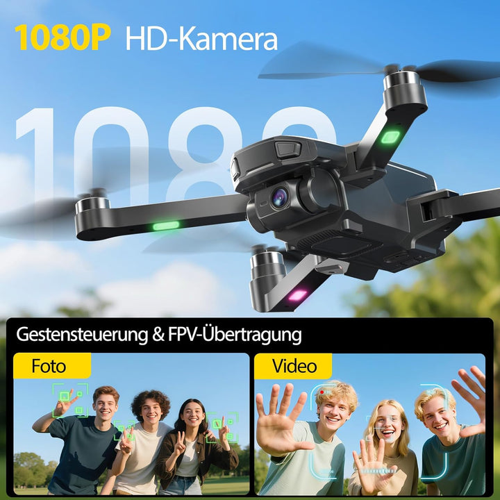 DEERC D25 Faltbare Drohne mit 1080P Kamera, RC Quadrocopter mit 5G FPV, 40 Min. Flugzeit, Optischer