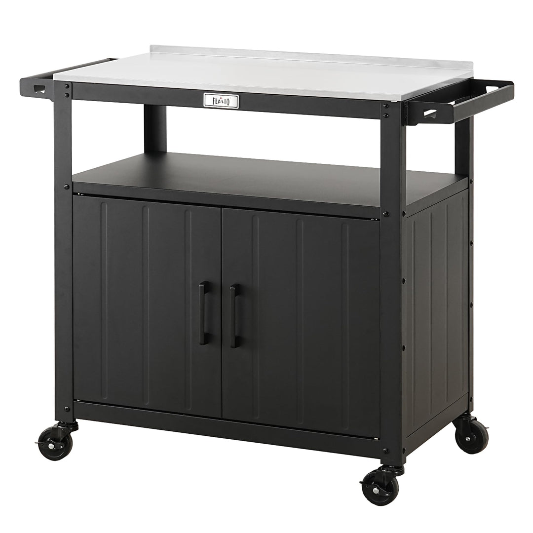 Feasto Servierwagen mit Rollen, Grillwagen mit Schrank, Edelstahlplatte, Outdoor Küche für Terrasse