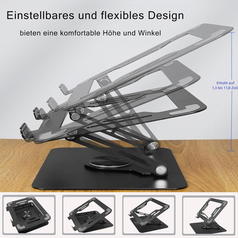 Laptop Stand with 360° Rotating Base, Height-Adjustable Laptop Stand, Ergonomic Foldable Notebook St