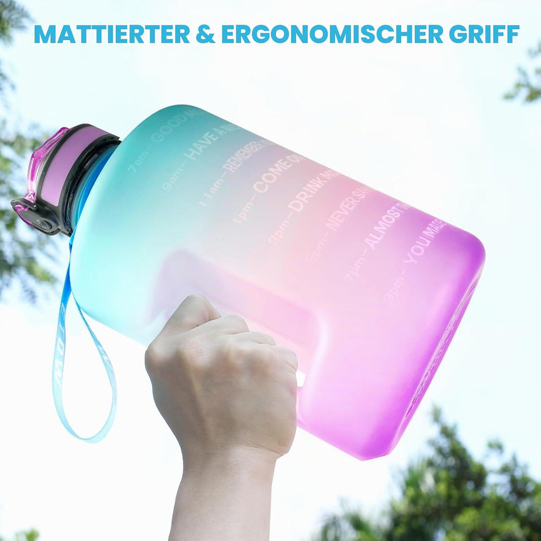 3,78 Liter Trinkflasche Sport mit Zeitangaben und Strohhalme, 3,78L Gross Sportflasche BPA Frei, Aut