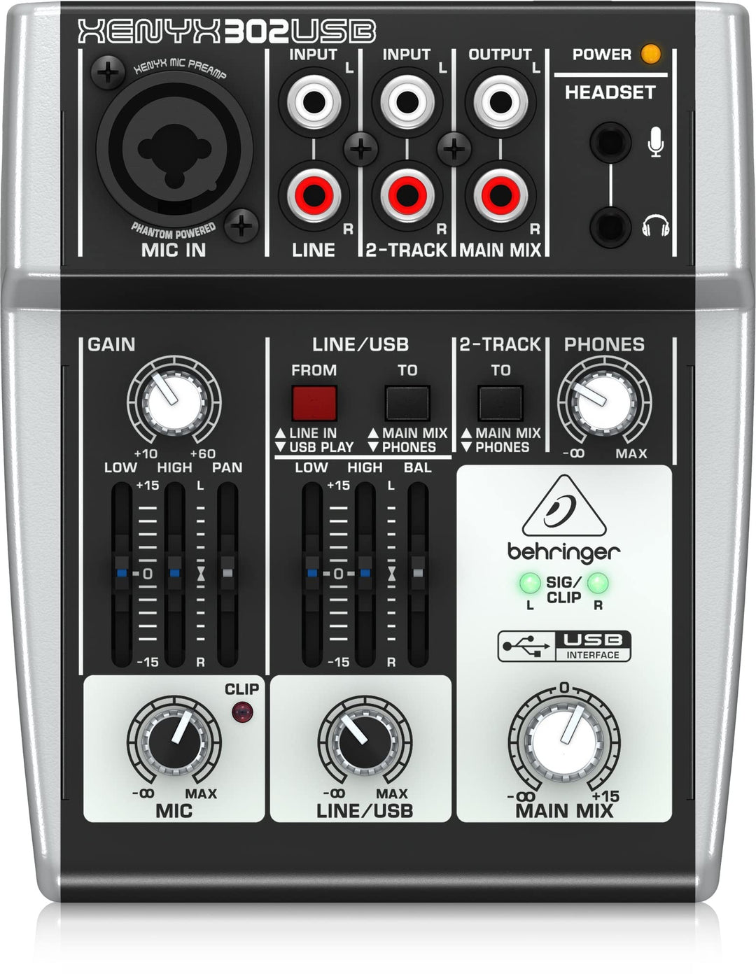 Behringer 302USB Erstklassiger 5-Eingangs-Mixer mit XENYX-Mikrofonvorverstärker und USB/Audio-Schnit