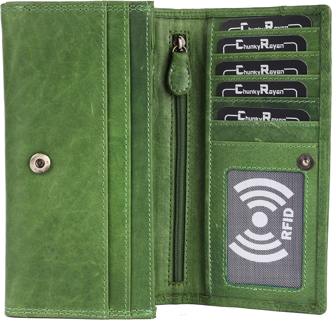 Echtleder Damen Geldbörse Hochwertig Vintage RFID Schutz inklusive Leder Schlüsselanhänger GB-4 Gree
