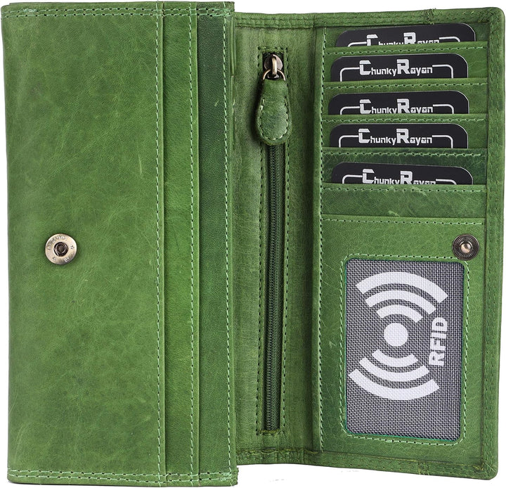 Echtleder Damen Geldbörse Hochwertig Vintage RFID Schutz inklusive Leder Schlüsselanhänger GB-4 Gree