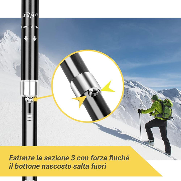 Glymnis, Trekkingstöcke, faltbar und stossfest, 110 - 130 cm, 5 Abschnitte aus Aluminium (7075), Gri