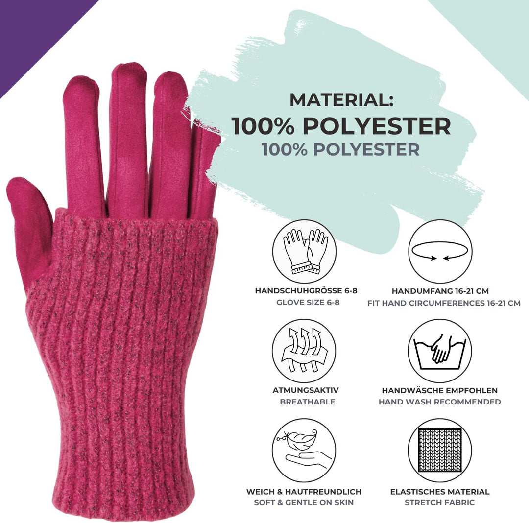 styleBREAKER Damen Touchscreen Stoff Handschuhe mit abnehmbaren Strick Stulpen, warme Fingerhandschu