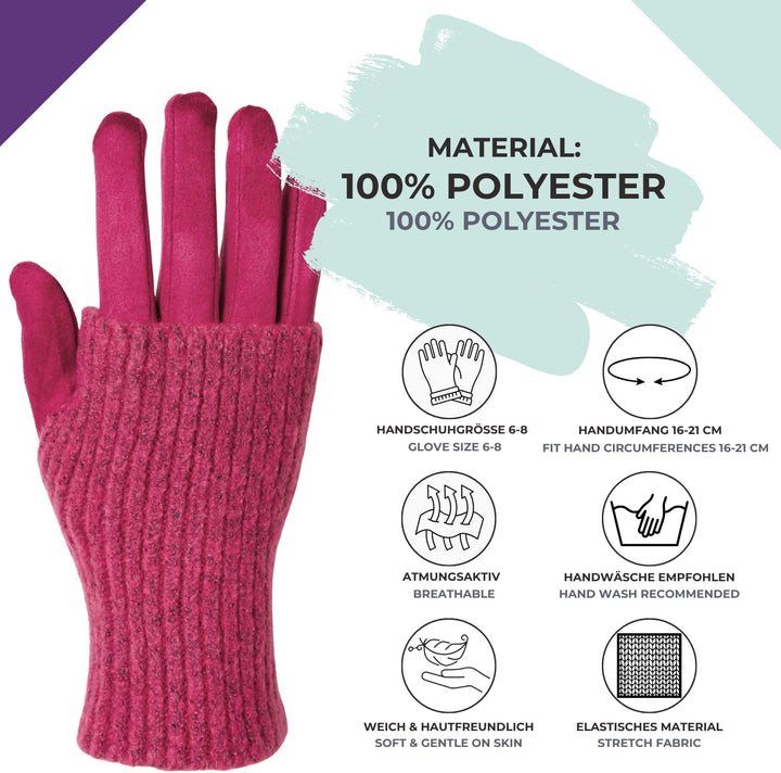 styleBREAKER Damen Touchscreen Stoff Handschuhe mit abnehmbaren Strick Stulpen, warme Fingerhandschu