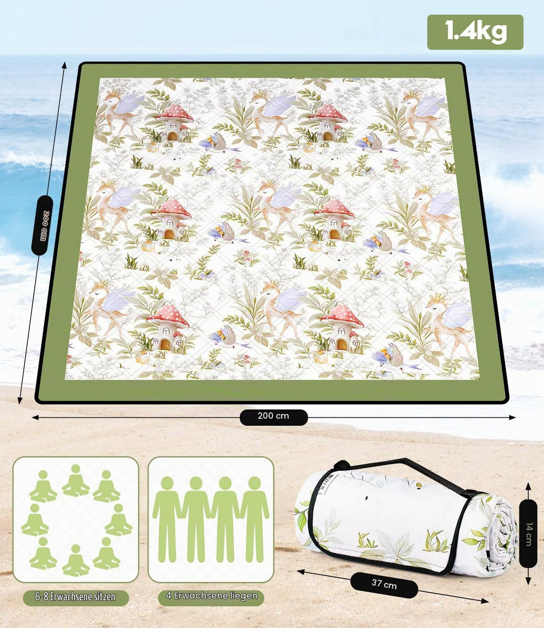 DEWUR Picknickdecke wasserdicht waschbar, Stranddecke Sandfrei XXL Campingdecke Strandmatte isoliert