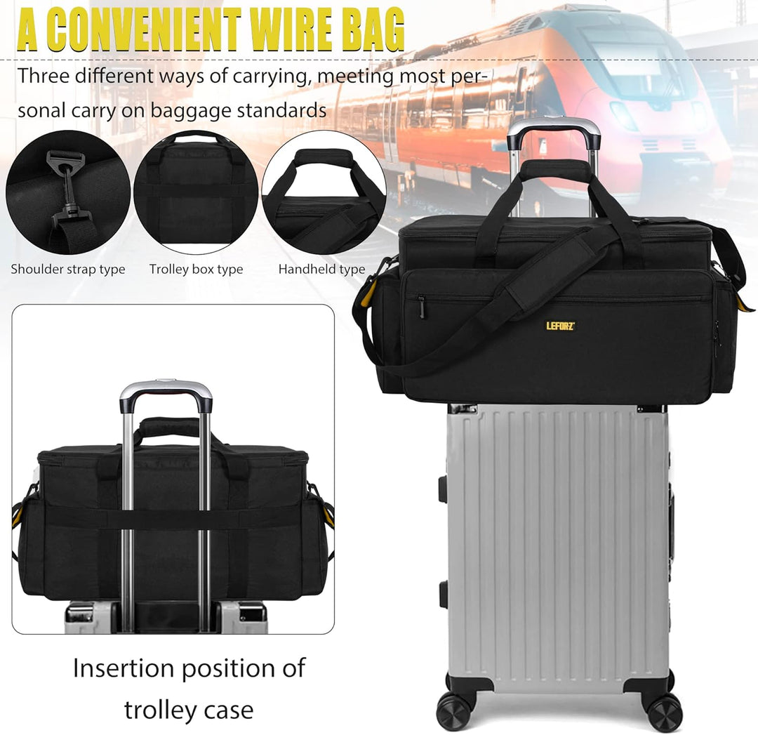 LEFOR·Z DJ Tasche,Grosse Kabel Organizer Tasche mit Abnehmbarem Gepolstertem Boden und Trennwänden,D