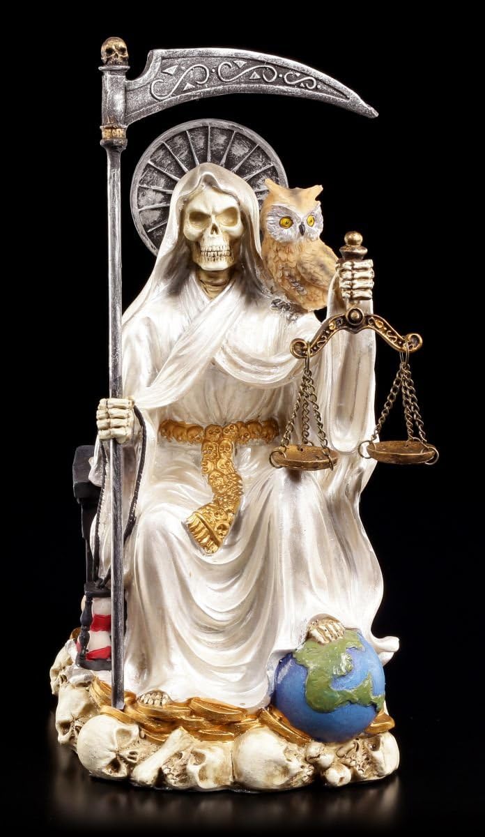 La Santa Muerte Figur weiss sitzend - Sensenmann Reaper Mexiko Deko Altar