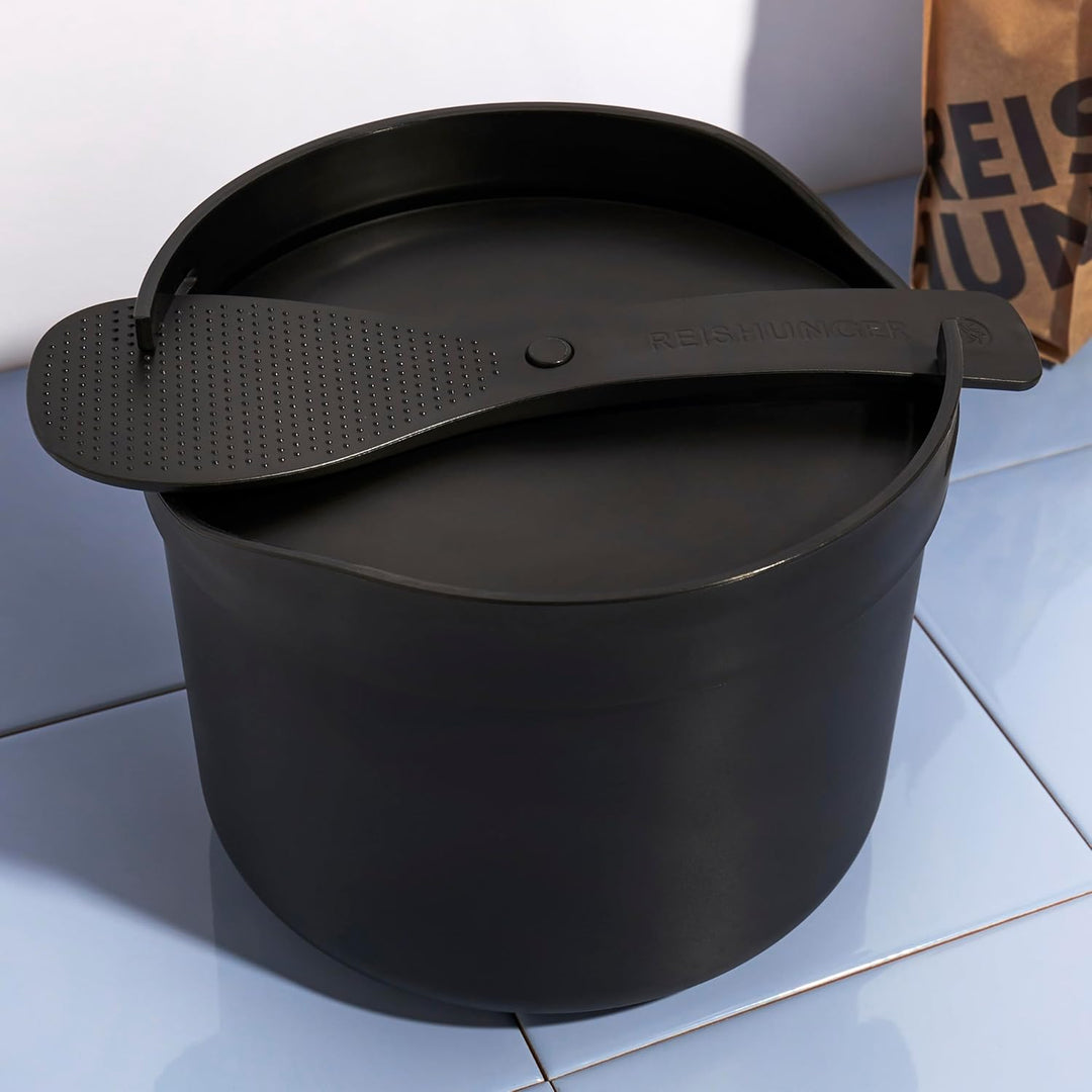 REISHUNGER Mikrowellen Reiskocher (1,7 l) - schwarz - Für perfekt gegarten Reis in nur 12 Minuten -