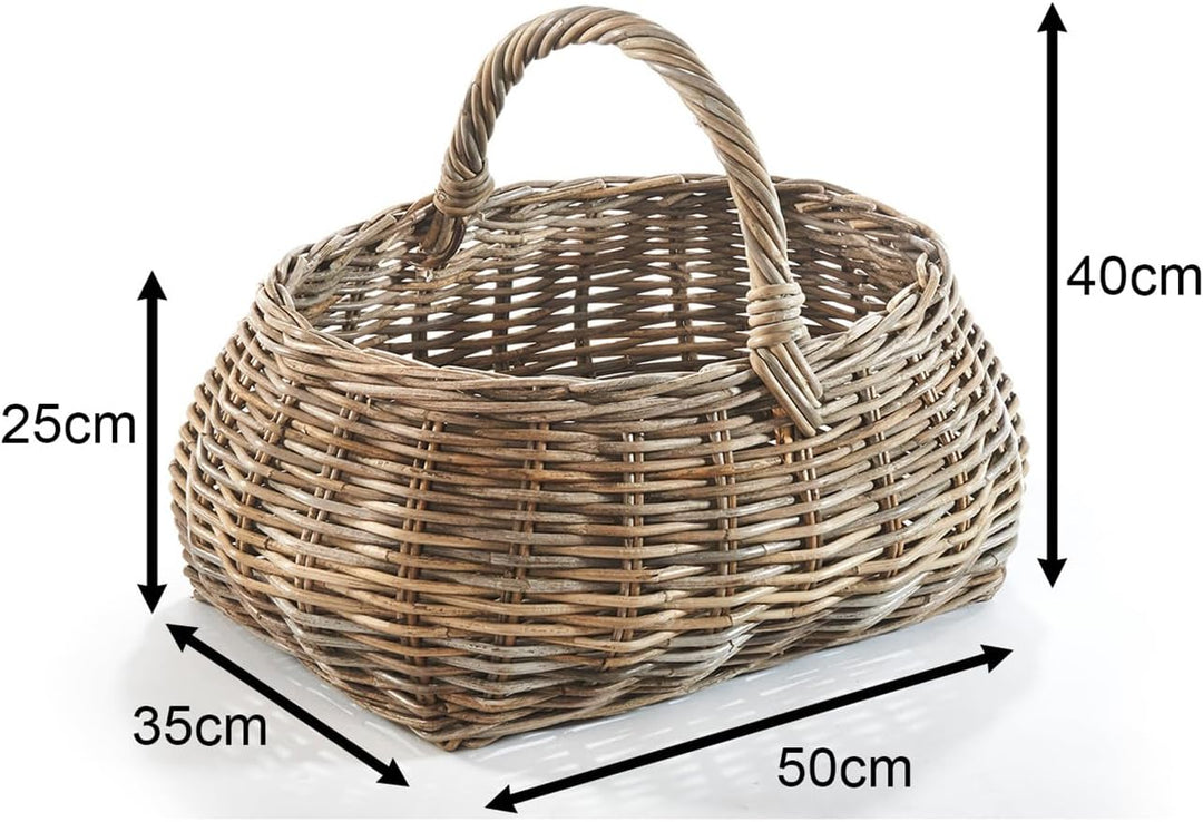 Kobolo Rattankorb Einkaufskorb Korb mit Henkel aus Rattan in kubu Grey