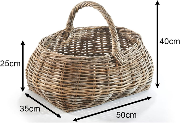 Kobolo Rattankorb Einkaufskorb Korb mit Henkel aus Rattan in kubu Grey
