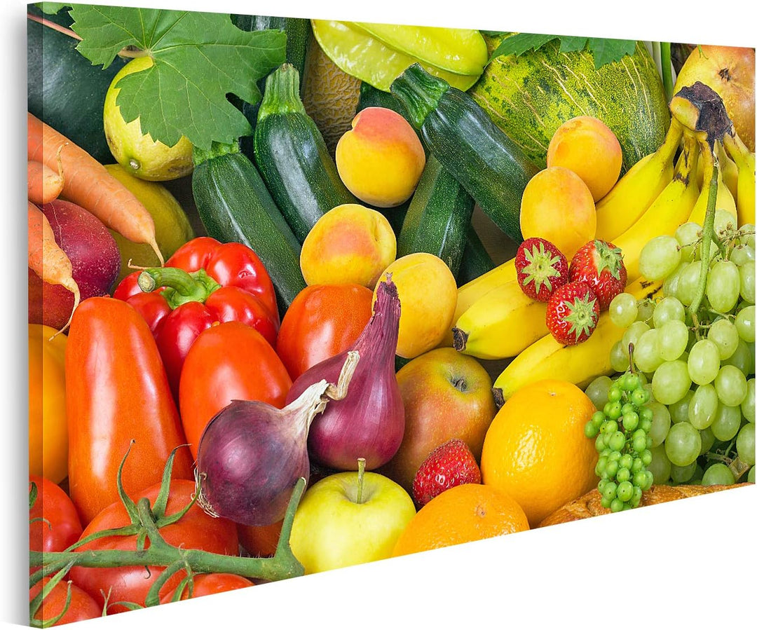 islandburner Bild auf Leinwand Obst Gemüse Kollektion Bunt Bilder Wandbilder Poster, 80L x 40B cm