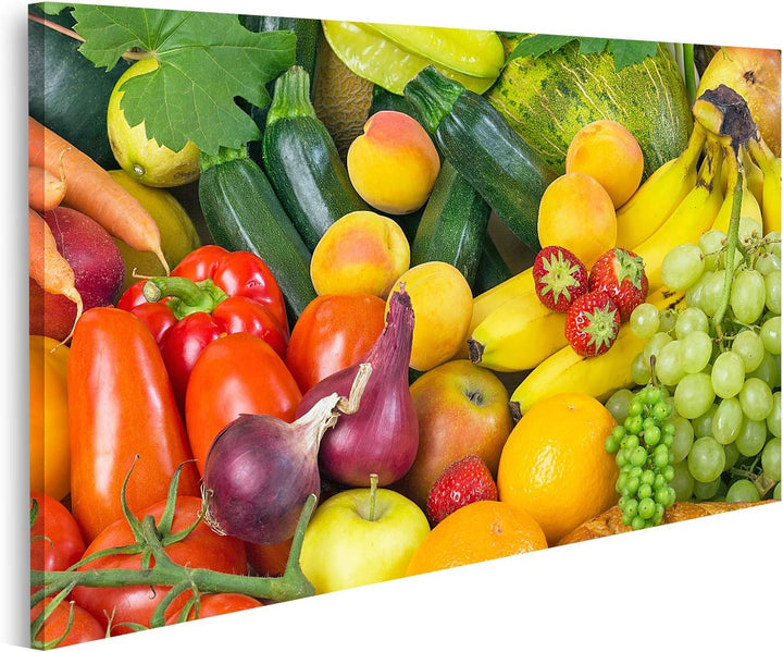 islandburner Bild auf Leinwand Obst Gemüse Kollektion Bunt Bilder Wandbilder Poster Leinwand 100x57c