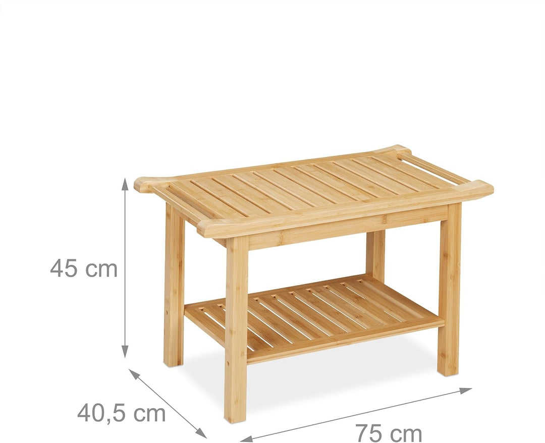 Relaxdays Badhocker aus Bambus, extra Ablagefläche & Griffe, HxBxT: 45 x 75 x 40,5 cm, Sitzbank für