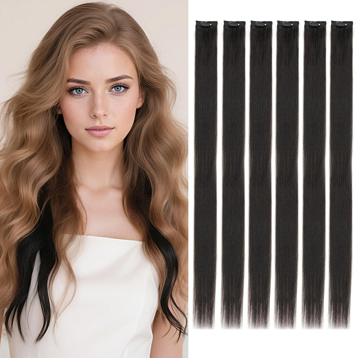 Benehair Clip in Extensions Echthaar, 6Pcs Clip Echt Haar Extension, Einzelclip Echthaar Extension C