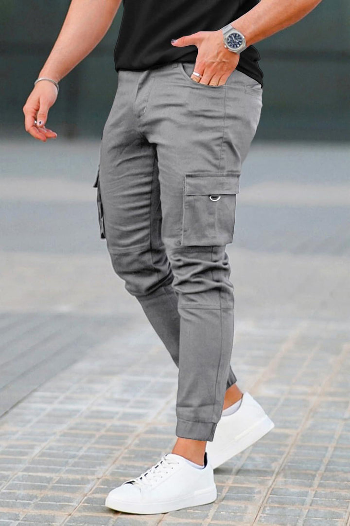 GINGTTO Herren Cargo Hose Stretch Jogginghose für Männer Casual Slim Fit Cargohose Herren Grau 34W /
