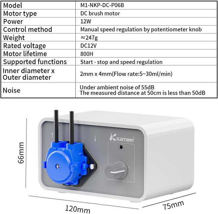 M1-NKP Schlauchpumpe mit DC-Bürstenmotor, Geschwindigkeitseinstellung per Potentiometerknopf, niedri