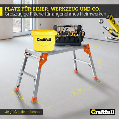 𝐂𝐑𝐀𝐅𝐓𝐅𝐔𝐋𝐋 Arbeitsplattform CF-107A | 𝟑 𝐉𝐀𝐇𝐑𝐄 𝐆𝐀𝐑𝐀𝐍𝐓𝐈𝐄 - Alu Leiter - Klappbar - Bis 150kg - Arbeitsb