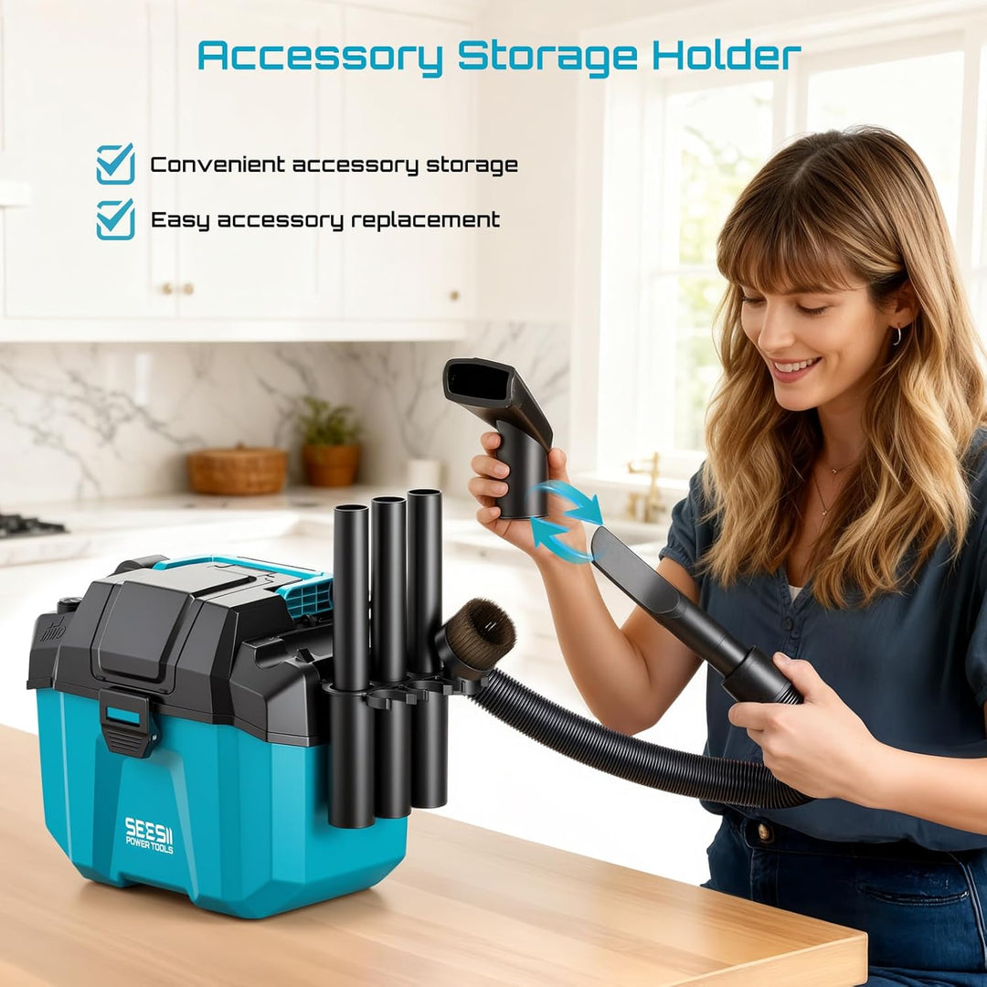 SEESII Akku Nass und Trockensauger, 3-in-1 Werkstattsauger mit Gebläse 2x4000mAh Batterien, 10L Nass