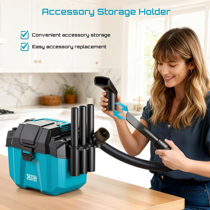 SEESII Akku Nass und Trockensauger, 3-in-1 Werkstattsauger mit Gebläse 2x4000mAh Batterien, 10L Nass