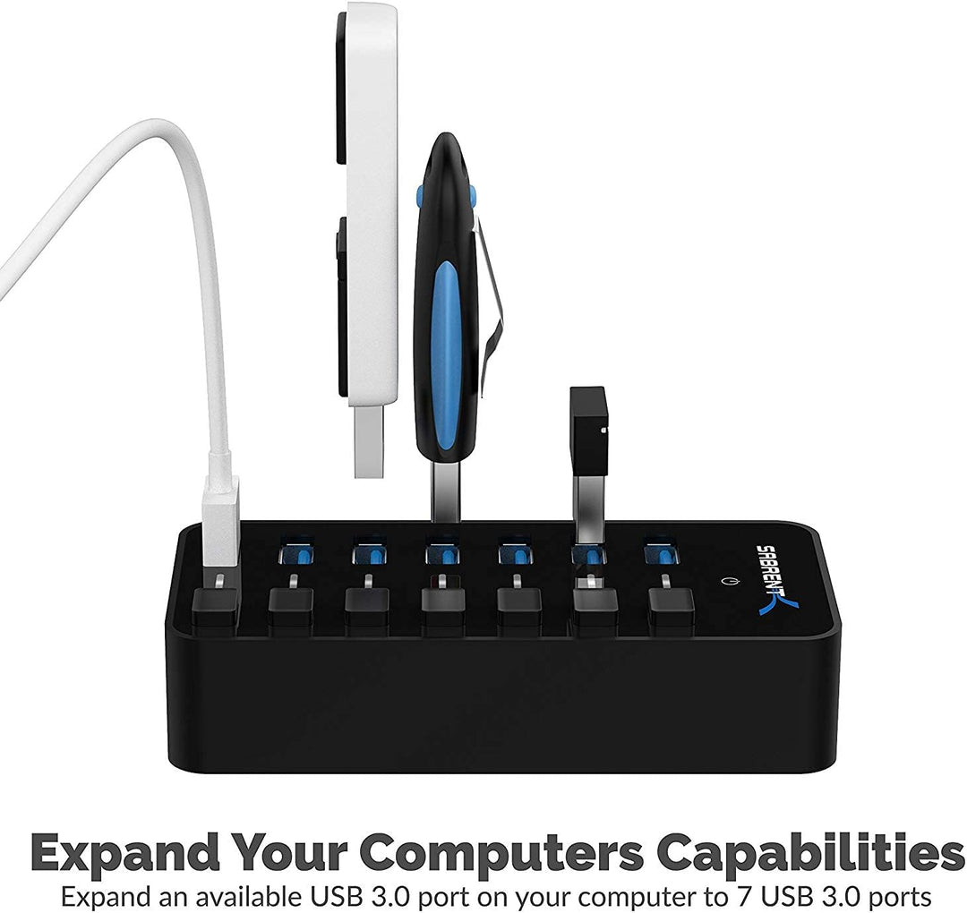 SABRENT USB Hub aktiv 3.2 gen1, mit netzteil 36W 7port, USB Adapter mehrfach Verlängerung, USB Verte