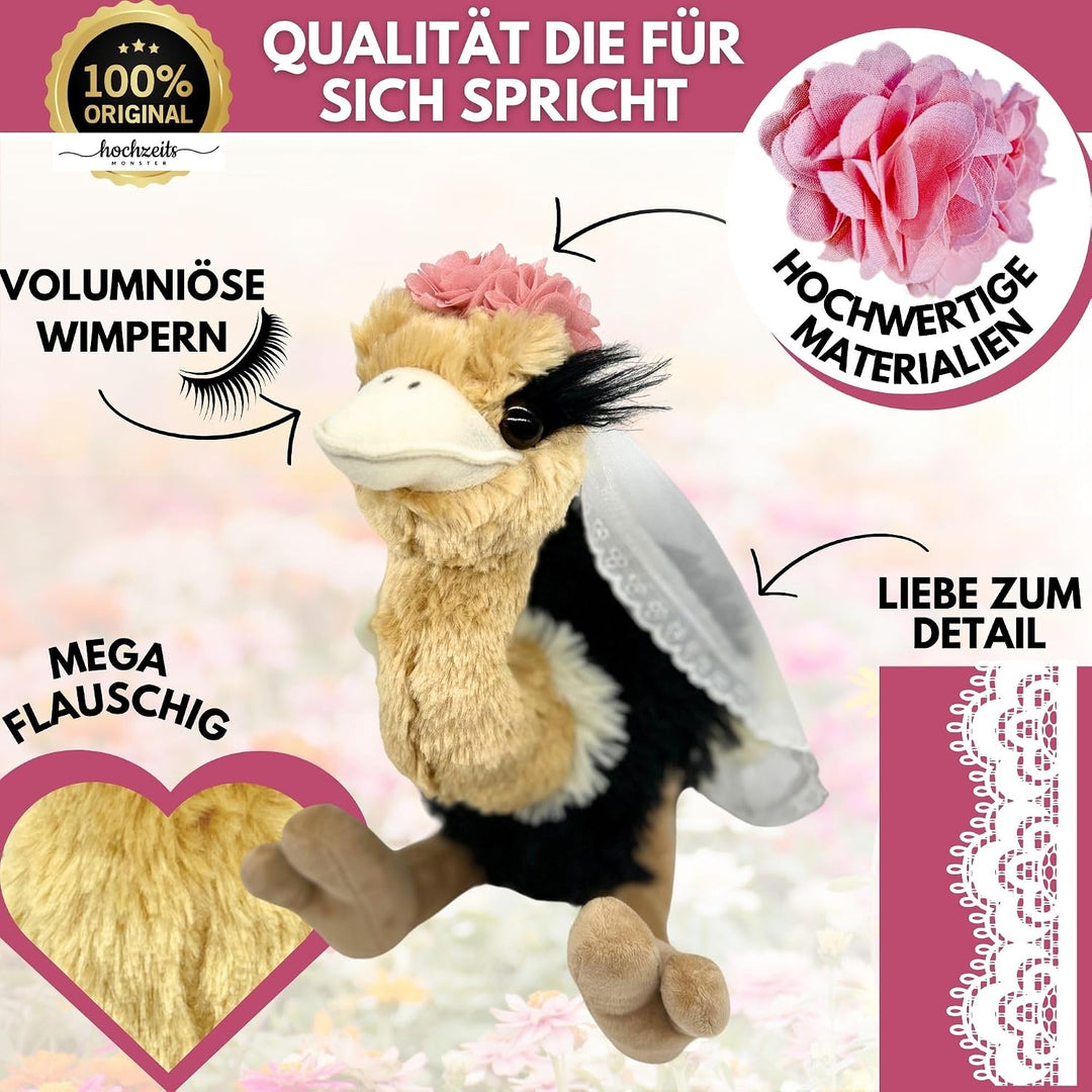 Brautstrauss Gerda **Premium** Plüschtier - Vogel Strauss Stofftier Partygag als Wurfstrauss für die