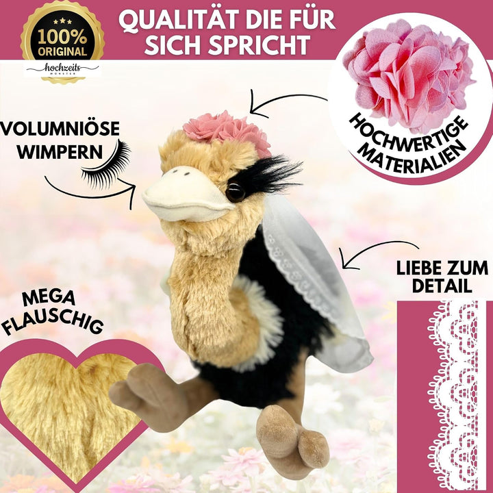 Brautstrauss Gerda **Premium** Plüschtier - Vogel Strauss Stofftier Partygag als Wurfstrauss für die